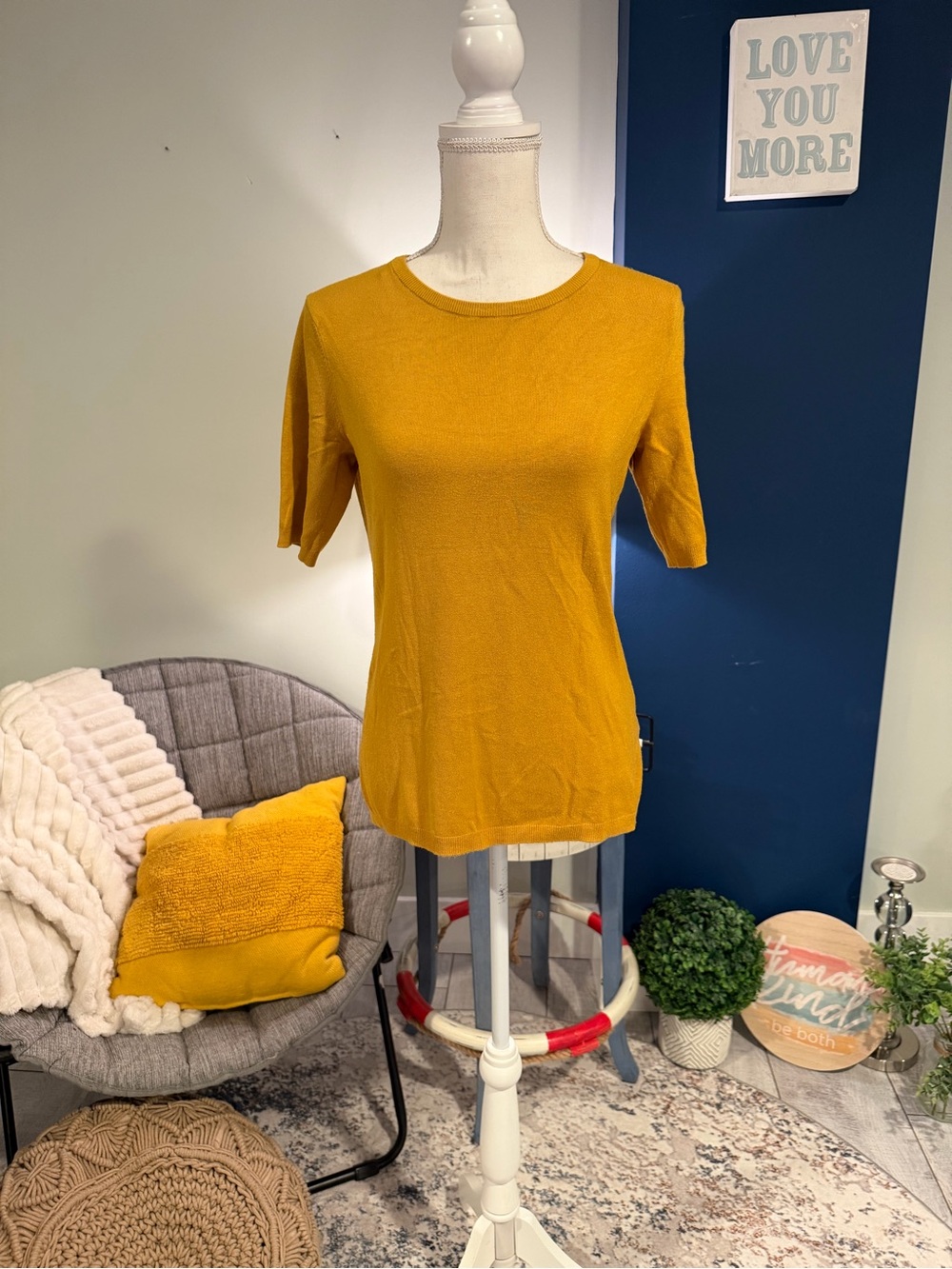 Philosophy Mustard Back Zip Knit Top S NWOT